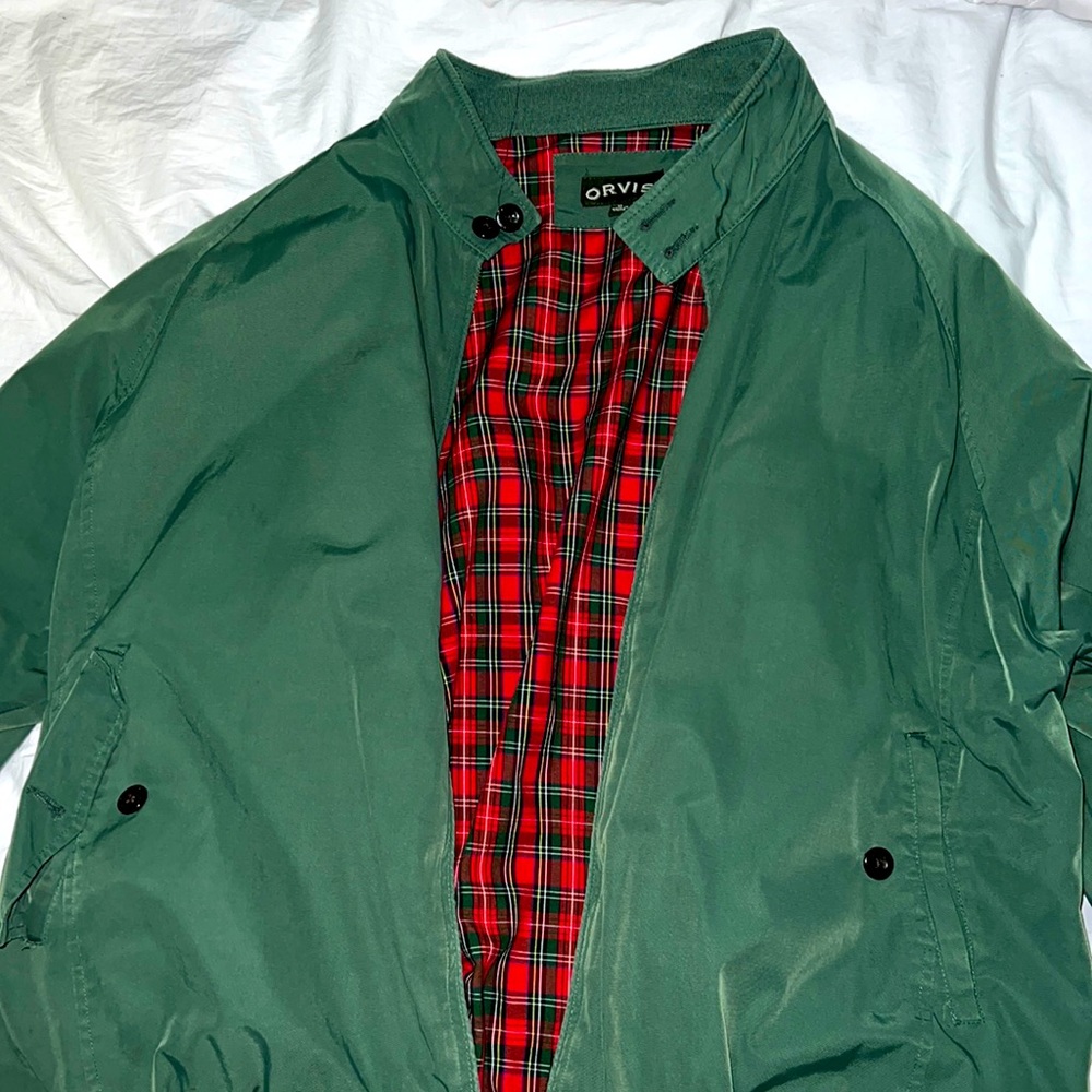 Orvis Tartan Lined Green Red Harrington Jacket Windbreaker